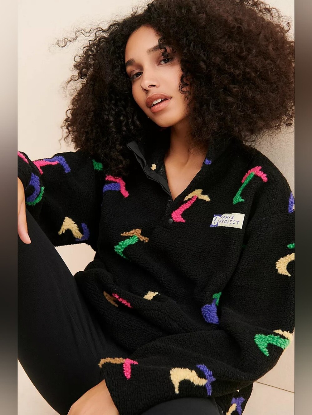 Parks Project Dancing Shrooms Trail Fleece Pullover Black Small